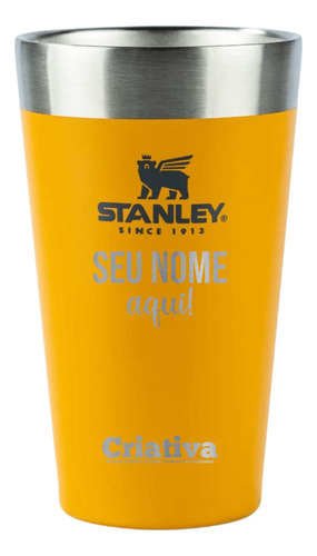 Copo Térmico Para Cerveja Stanley 473ml Personalizado Nome Cor Amarelo Laser