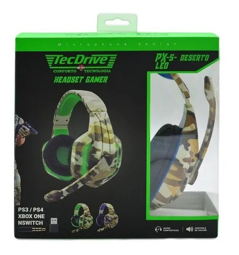 Headset Gamer Camuflado Militar/bege/azul - Px-1-recruta