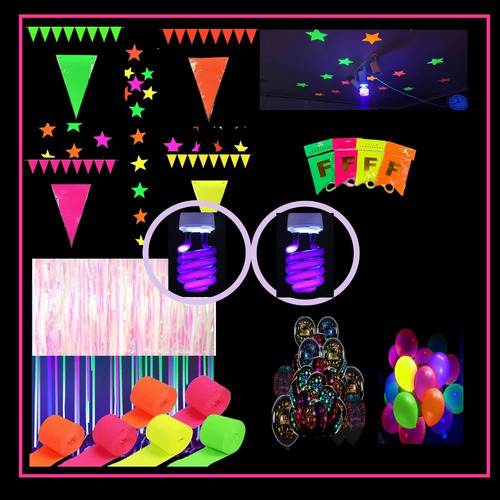 Set Fiesta Flúor Neón / Pack Deco  Flúor / Tiktok Brillan Uv