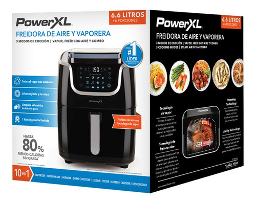 Freidora De Aire Powerxl 10 En 1 Cocina Con Vapor 6.6l Color Negro