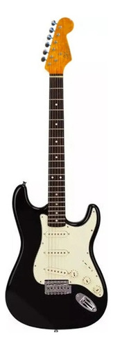 Guitarra Eléctrica Sx Vintage Series Fst62 Stratocaster De Aliso Black Brillante Con Diapasón De Palo De Rosa