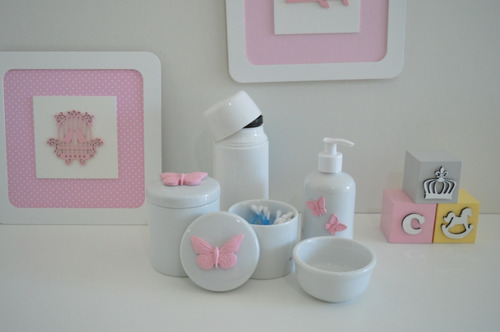 Kit Higiene Porcelana Bebê Menina Rosa Quarto Mini Térmica
