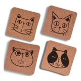 Portavasos De Corcho Cat Faces (set X 4 Puestos)