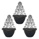 3 Vasos Parede Arandela Para Plantas Horta Flores Decoração Cor Preto Liso
