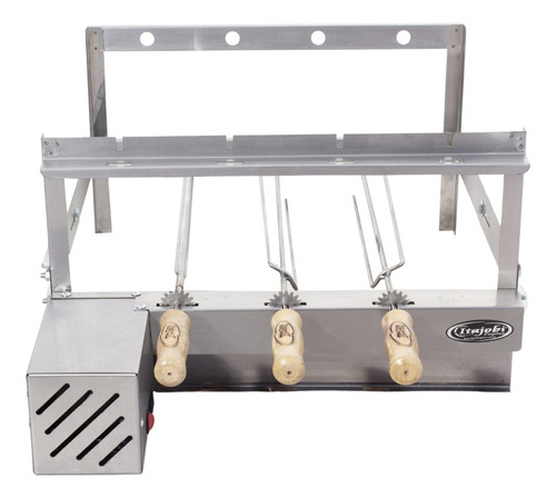 Churrasqueira Kit Grill Giratório Inox Gira 3 Espeto Bivolt 