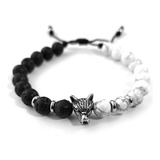 Pulsera Lobo Piedra Volcánica Cuarzo Lechoso Unisex +estuche