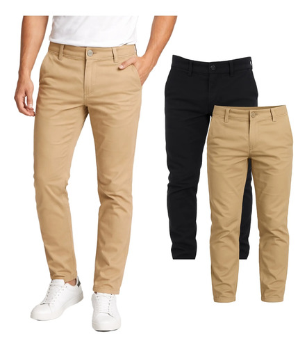 2 Pantalones Paquete Hombre Gabardina Stretch Skinny Comodos | Meses sin interés