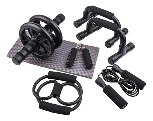 Kit Rodillo Abdominal Barras Push-up Cuerda Ejercitador Mano