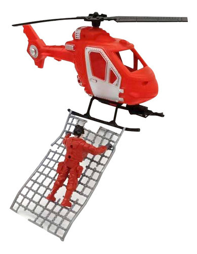 Helicoptero De Rescate Con Bombero Juguete De Accion 24cms Color Rojo