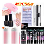 Juego De 42pcs Extensión De Uñas Poli Gel Con Lámpara Uv/led