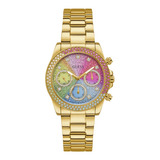 Reloj Guess Para Mujer Relojes Parejas De Dama Originales Color Del Bisel Dorado/arcoiris