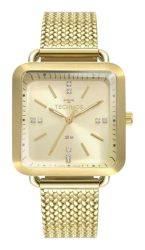 Relógio Technos Feminino Dourado Fashion Quadrado 2036mme4x