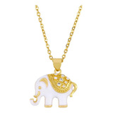 Collar Elefante Blanco Oro Laminado Fino Detalle Zirconia