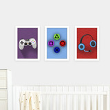 Quadros Gamer 3 Peças Com Moldura Decoração Infantil Quarto