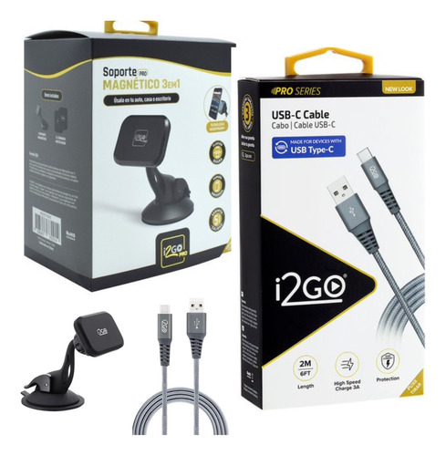 Combo Cabo Android Usb-c + Suporte Veicular Magnetico I2go