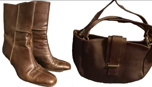 Bolso Cartera Tesone Mas Botas Ambas Marrones Hoy Oferta!!