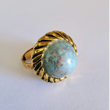 Anillo Dama Dorado Ajustable Con Piedra Veteada Usado