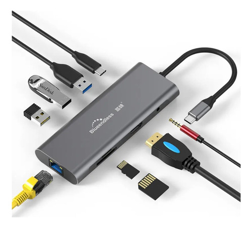 Hub Usb C Adaptador Multipuerto Hdmi Rj45 Pd 8 En 1