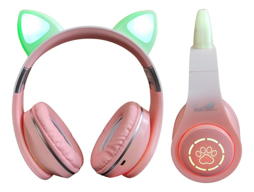 Fone De Ouvido Gatinho Bluetooth Infantil Led Menino Menina