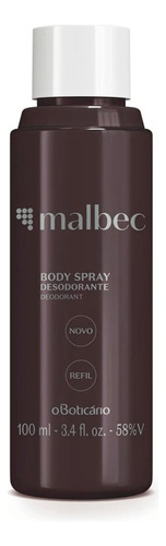 Refil Desodorante Body Spray Malbec O Boticário 100 Ml