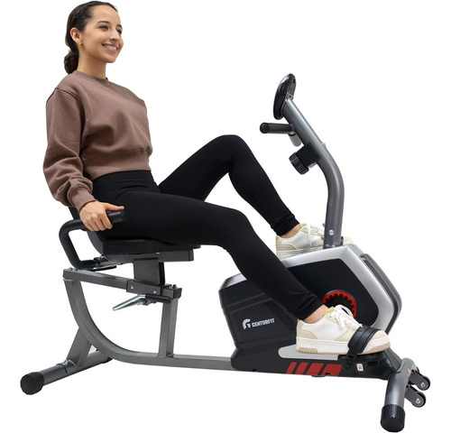 Bicicleta Fija Magnetica Horizontal Fit Cardio Con Monitor Color Gris