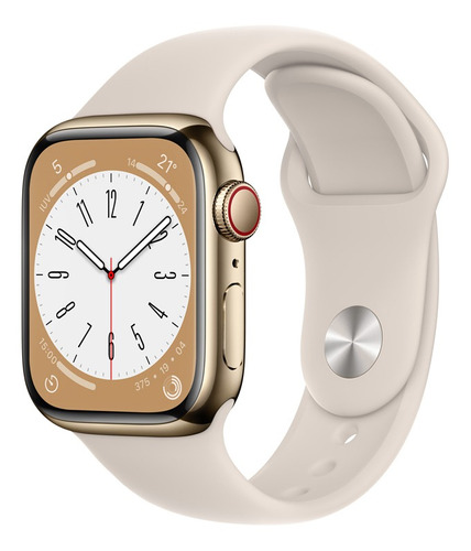 Apple Watch Series 8 Gps + Celular - Caja De Acero Inoxidable Color Oro 41 Mm - Correa Deportiva Blanco Estelar - Patrón