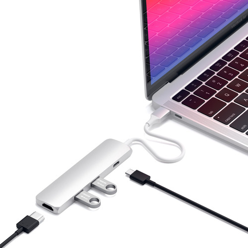 Hub Usb-c Satechi Slim 4 Portas Hdmi 60w Macbook Prata