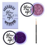 Kit Glow Me Up C/ Pincel+ Cilios Postiços+ Glitter+ Pigmento