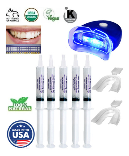 Kit Blanqueador De Dientes 5 Jeringas 44% Moldes Luz Led Usa