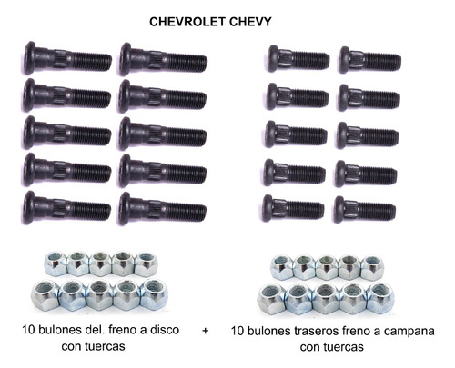 Chevrolet Chevy 400 Freno Disco - 20 Bulones Rueda + Tuercas Foto 2