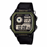 Relogio Casio Ae-1200whb-1 Verde Quadrado Timer Cro F Gratis