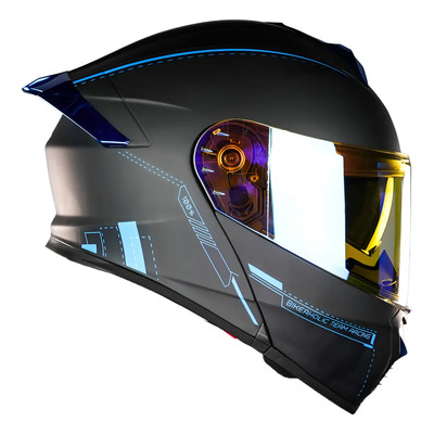 Casco Kov Thunder Racing Abatible Azul Mica Humo Con Alerón Diseño Sólido Tamaño Del Casco L | Envío gratis