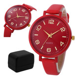 Relógio Feminino Original Barato Luxo Vermelho + Caixa