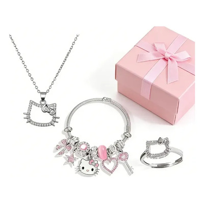 3pcs Kitty Pulsera Set Hello Kitty Ajustable Joyeria Mujer