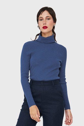 Sweater Tejido Canalé Azul Índigo Nicopoly