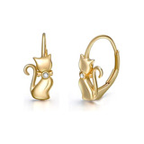 Pendientes De Gato De Oro Amarillo De 14 Quilates, Lindos Pe