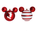 Bola De Natal Mickey Vermelho E Branco Listras 8cm Com 4 Uni