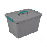 Caja Organizadora Plastica Apilable Grande Gris 38x28x22