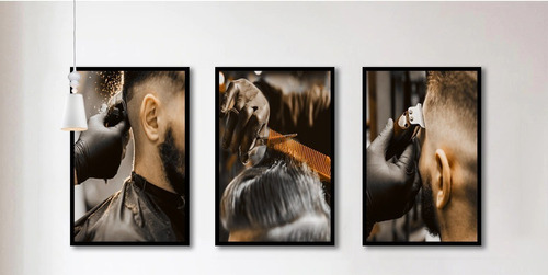 Quadros Decorativos Estética Estúdio Barbearia 3 Peças