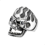 Anillo Calavera Grande En Llamas Plata 925 Maciza | M19