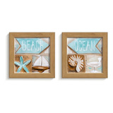 2 Quadros Decorativo Banheiro Toalete Praia Mar Conchas Kit