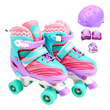 Patins Rosa Roller Quad Menina Kit Proteção 30-33