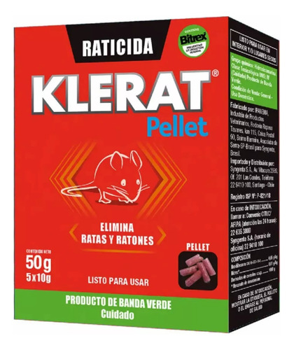 Veneno Ratones - Raticida Klerat Pellet 50gr - 10 Unidades