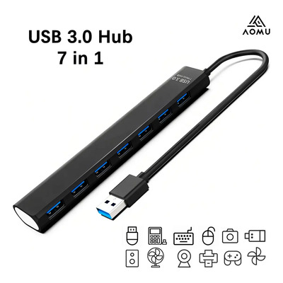 Multi Usb 3.0 Hub Divisor De 7 Puertos Velocidad De 5 Gbps AOMU | Meses sin interés