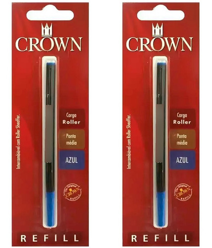 2 X Carga Refil Crown Caneta Rollerball Azul