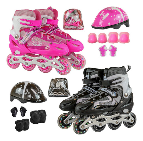 Patins Infantil Inline Roller 4 Rodas + Equipamento Proteção