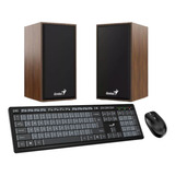 Kit Teclado Mouse Inalambrico Usb Y Parlantes Madera Genius