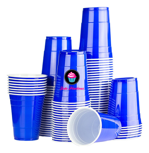 25 Vasos Plasticos Azules Americanos Importados Eventos Fiestas Previas Cerveza Beer Pong 400cc Copobras Original