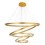 Lustre Pendente Moderno 5 Aros Dourado Led Sala Bivolt 3 Em1