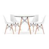 Juego De Comedor Mesa Redonda Vidrio + 4 Sillas Eames Dsw - 80cm